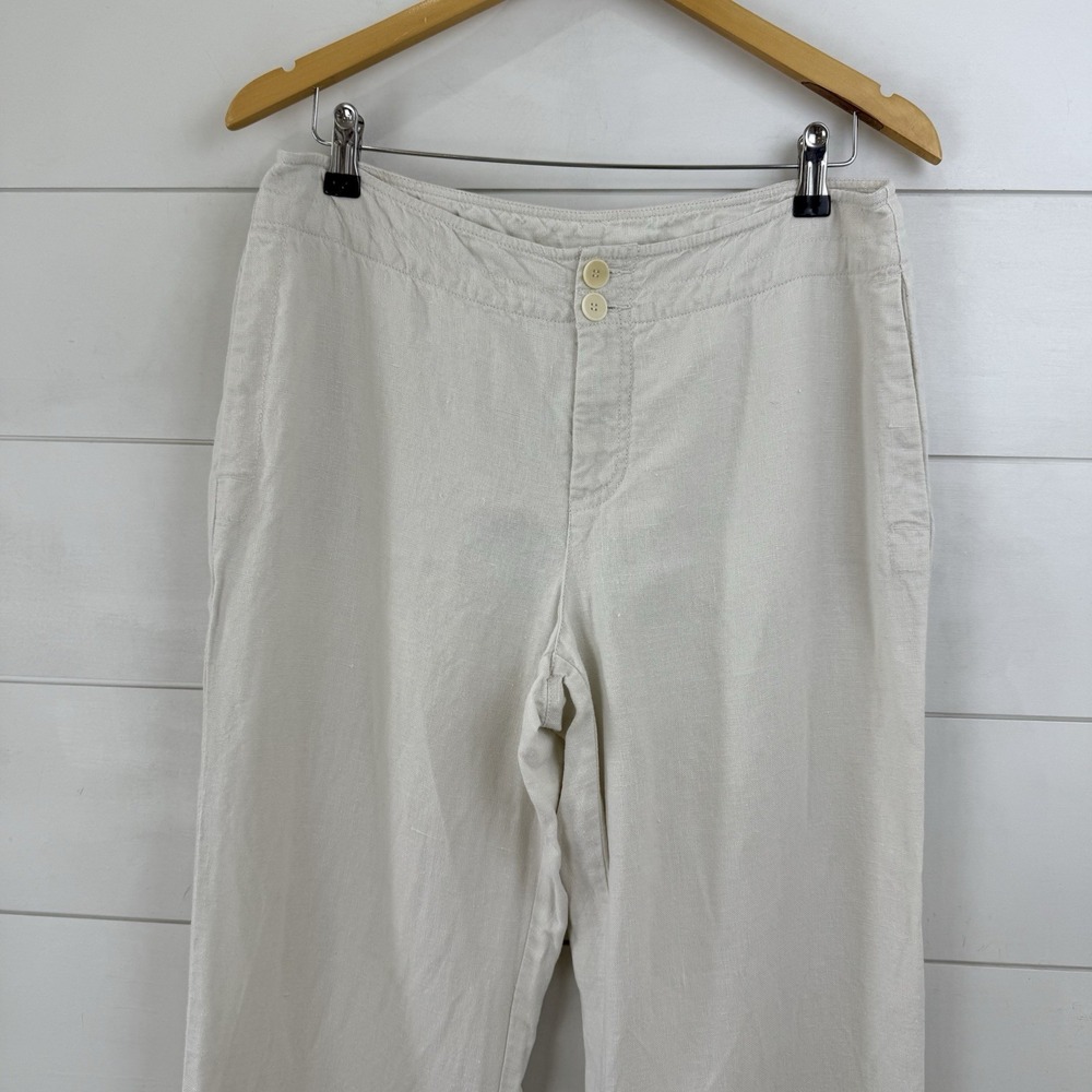 Eileen Fisher IRISH Linen Straight‎ Leg Pants Women M Oatmeal Coastal Minimalist - Picture 3 of 12